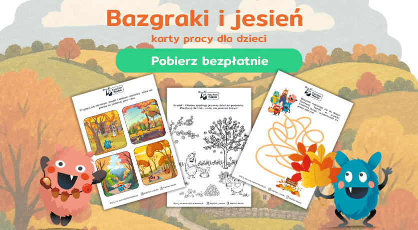 Bazgraki i jesień – bezpłatne jesienne karty pracy dla dzieci do pobrania